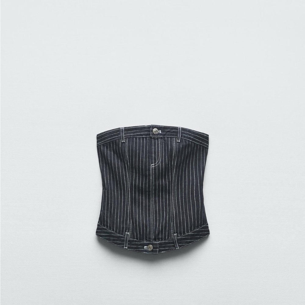 Denim Black Pinstripe Corset Top
